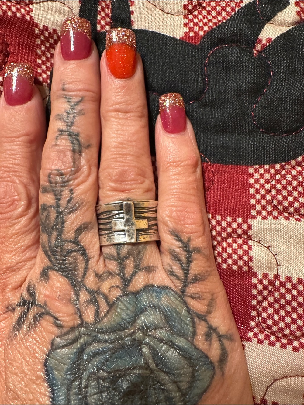 Sterling Silver Cross Band Ring - Blackened Finish - Women Jewelry